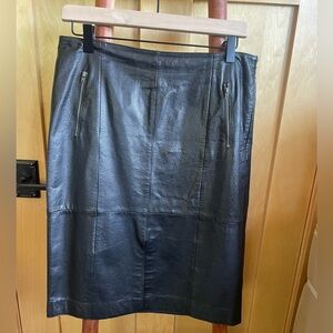 Halogen Black Leather Midi Skirt